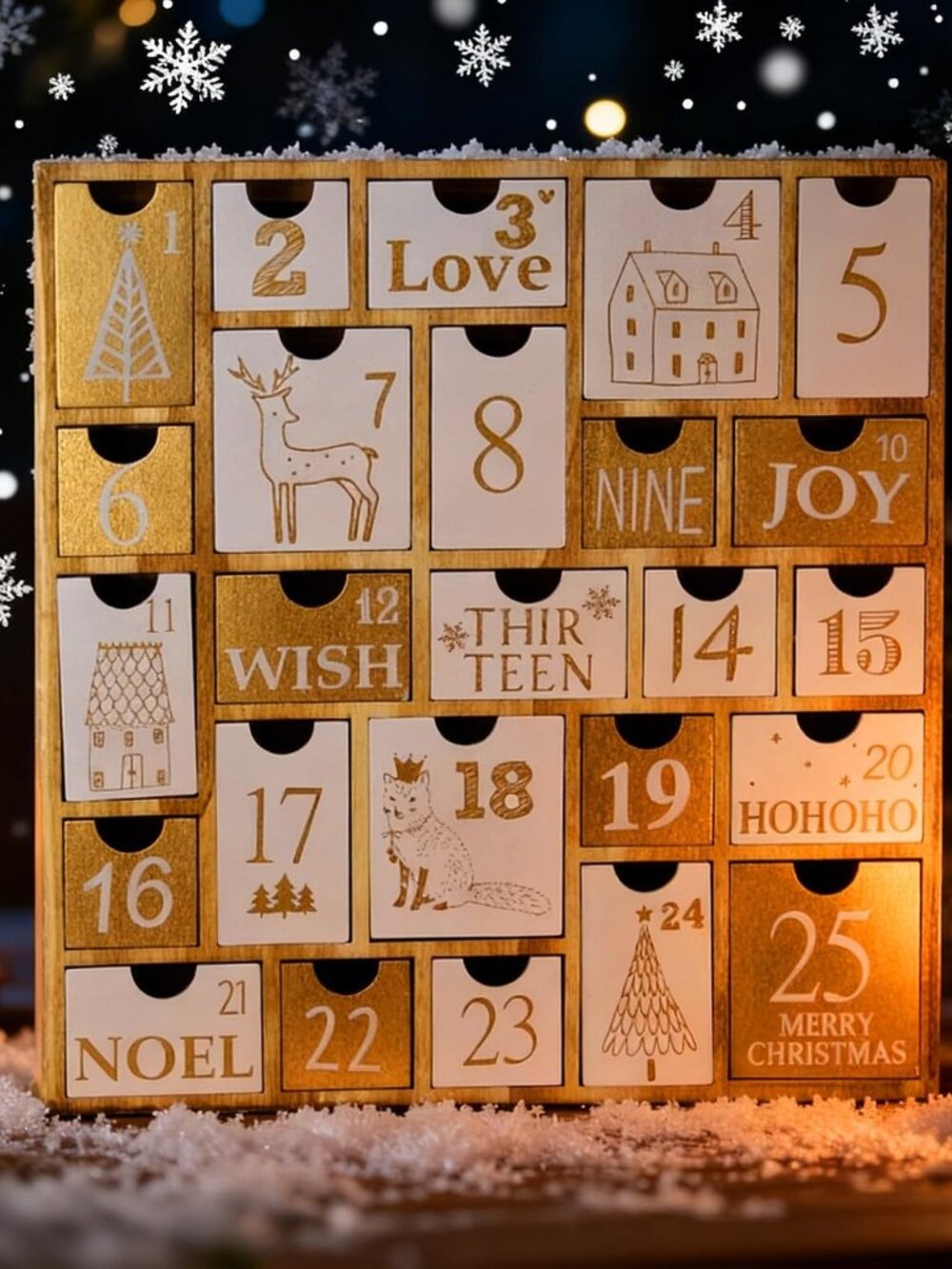 Advent Calendar with 25 Drawers Countdown to Christmas, Refillable Wooden Advent - Picture 2 of 7